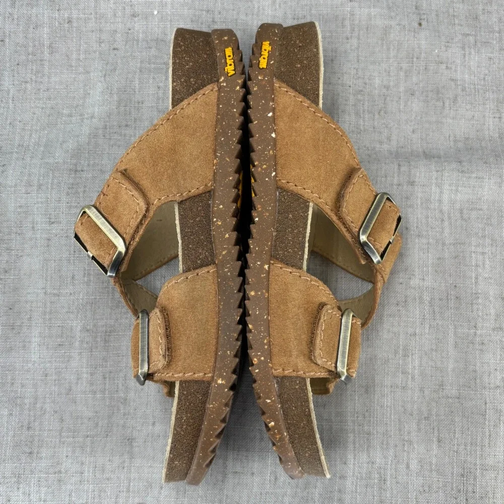 Dansko Dayna Tan Brown‎ Suede Leather Slip On Buckle Sandals Slides Womens EU 37